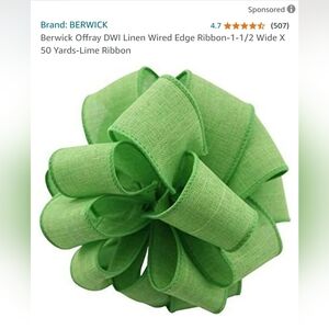 Berwick Offray Linen Wired Edge Ribbon 1-1/2"wide x 50 yards- Lime